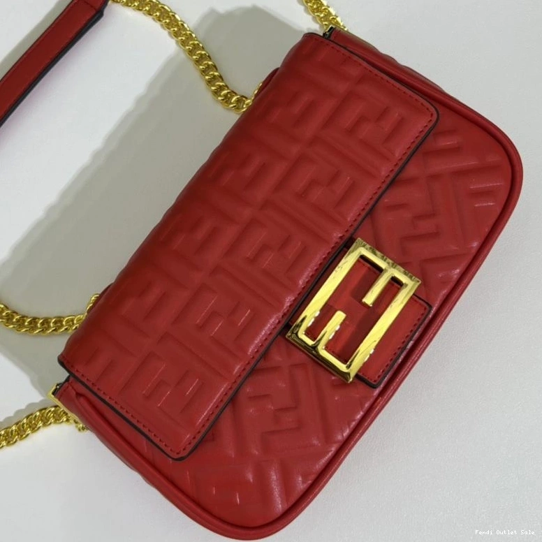 Affordable Bag Nappa Midi Red FF Baguette Motif Fendi In Leather Chain 0711